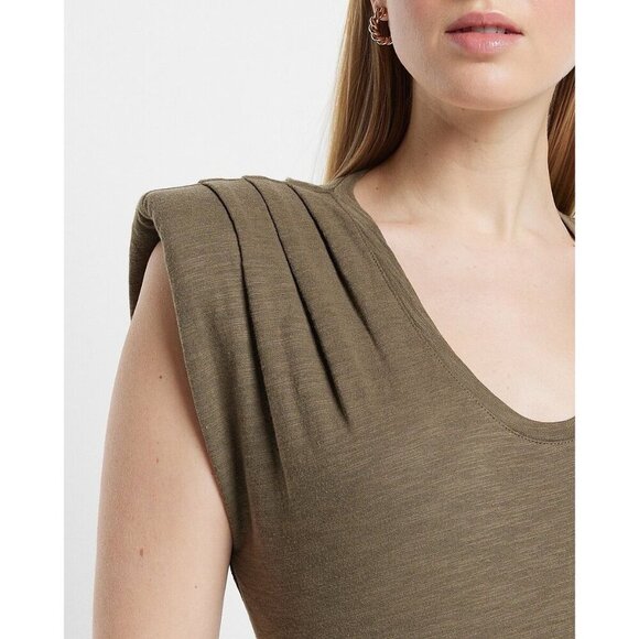 Express Womens Scoop Neck Padded Shoulder Sleeveless Tee Olive Green Size XS NWT - Picture 4 of 16